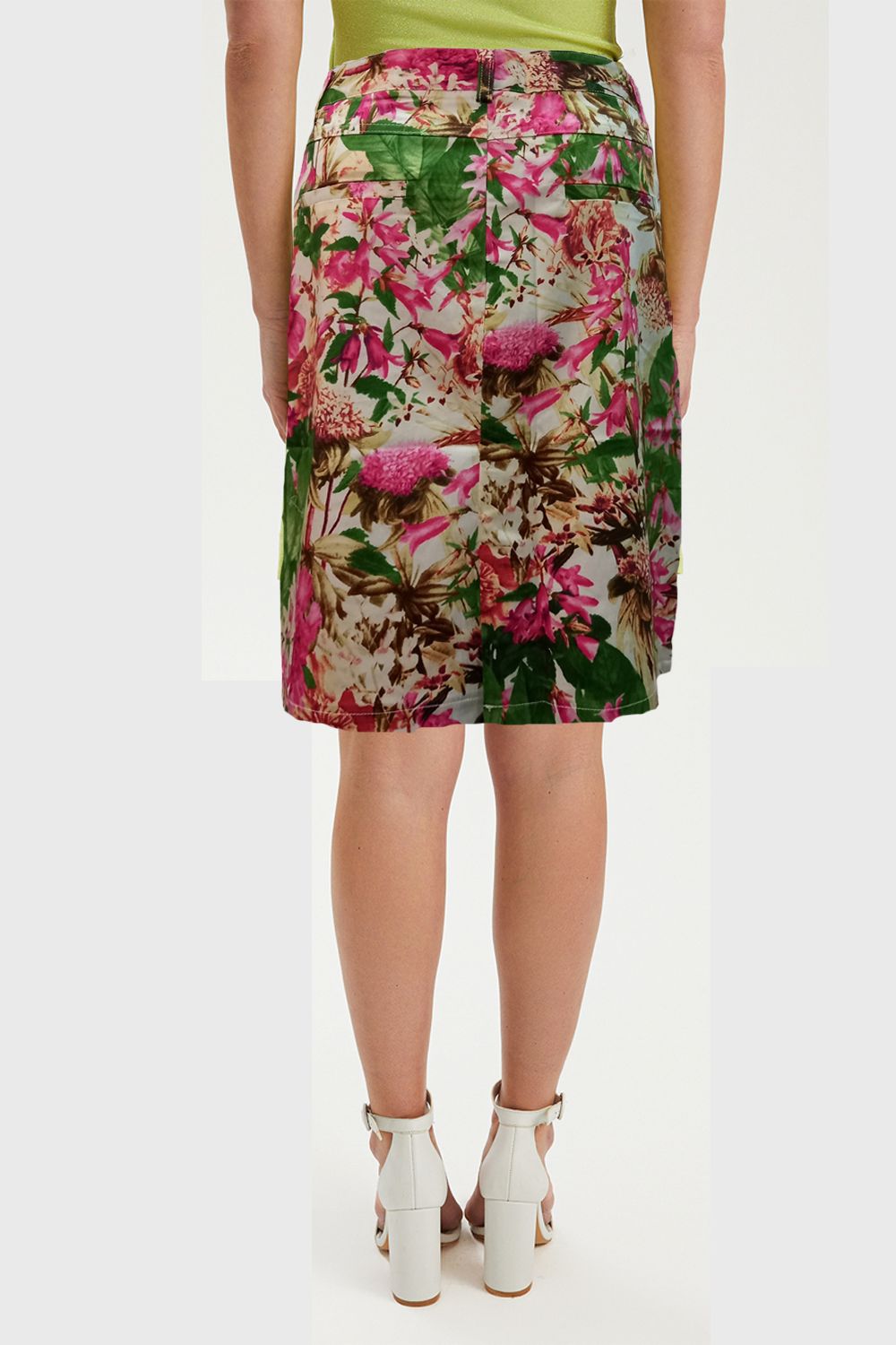 Falda recta, skirt, diseño estampado floral AN-290102, lazo decorativo tono rosa, bolsillos delanteros, cierre botón cremallera, cómoda, versátil, elegante, talla 38 ✅Entrega 24/48h