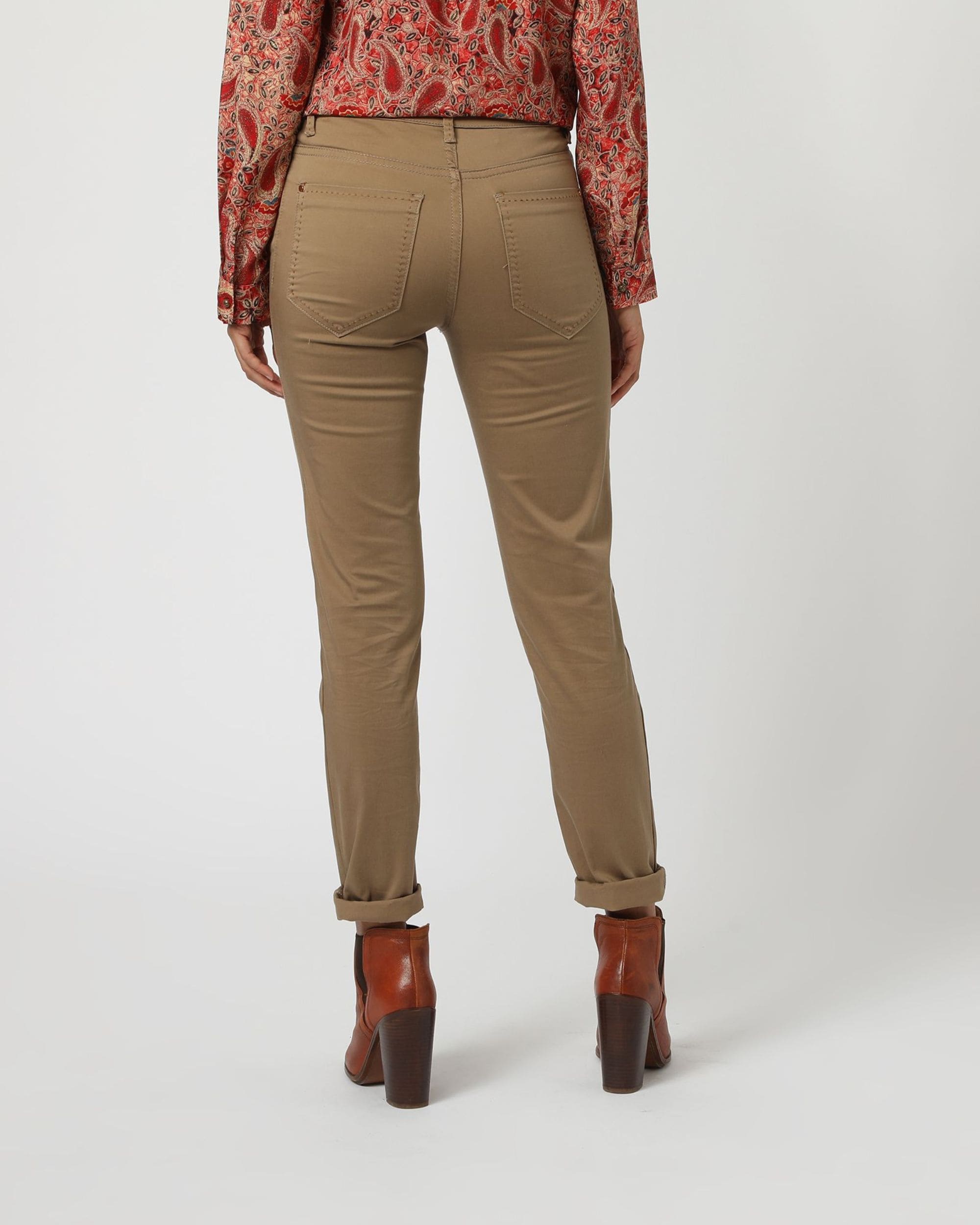 Pantalón mujer recto algodón, pantalones casuales, botón dorado, bolsillos, diseño liso, versátil y elegante, tallas 38, ideal oficina o diario, color beige, cómodo fácil de combinar ✅Entrega 24/48h