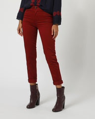 Pantalón mujer algodón recto burdeos, jeans, palazzo, cintura alta, bolsillos, botón dorado brillante, trabillas, cierre cremallera, estilo versátil casual elegante talla 38 ✅Entrega 24/48h