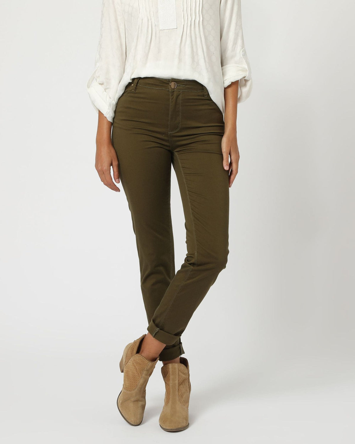 Pantalón mujer, jeans, recto, tejido algodón, diseño liso, botón dorado brillante, bolsillos delanteros y traseros, cómodo, versátil, talla 38, color caqui, ideal diario oficina, moda primavera otoño ✅Entrega 24/48h
