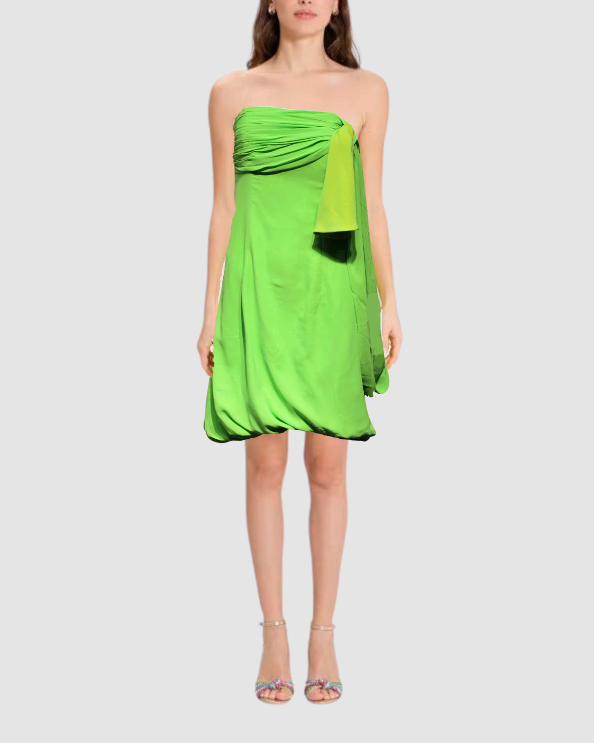 Vestido corto palabra de honor mujer, drapeado, elegante, fiesta, strapless, modelo fluido, corte mini, color verde, resalta figura, cómodo, sofisticado, talla 38, ✅Entrega 24/48h