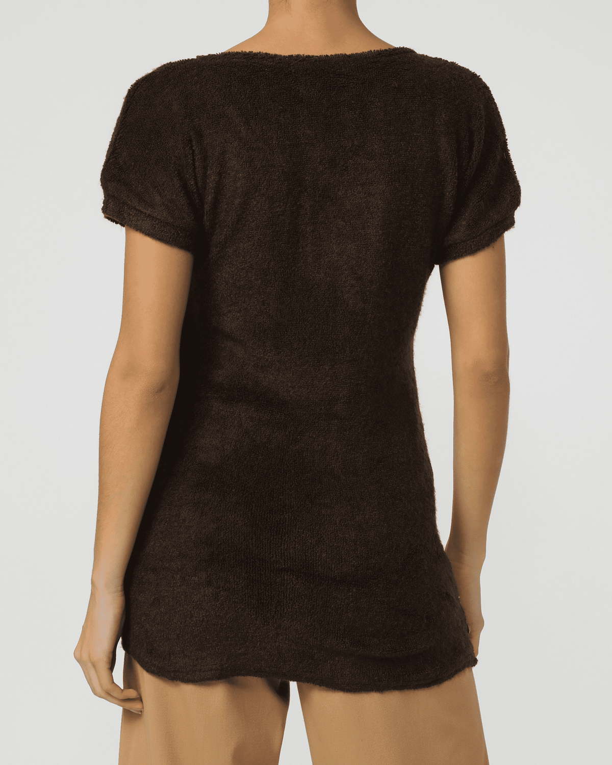 Camiseta larga, blusa manga corta, franjas diagonales bicolor, detalle botones decorativos, tejido suave, corte casual, estilo chic, cómoda y versátil, color marrón/beige, talla L ✅Entrega 24/48h