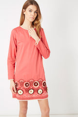 Vestido bordado bohemio algodón, dress casual mujer, manga larga, corte recto, floral, estilo fresco, ligero, suave, color rosa, talla 38, look chic, versátil, cómodo, tul bordado, ✅Entrega 24/48h
