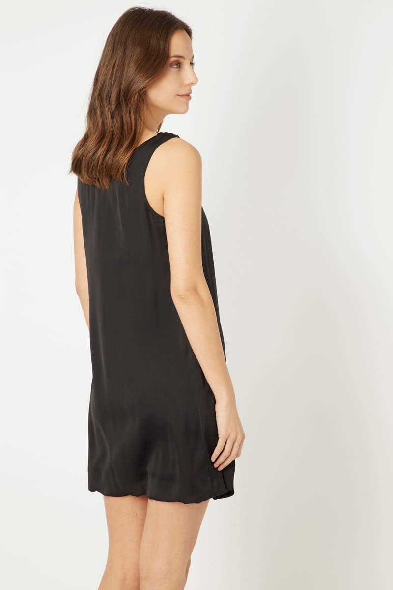 Vestido mini mujer muselina dress outfit escote U lazo fruncido diseño liso tirantes anchos bajo redondeado elegante casual cómodo talla L negro ✅Entrega 24/48h