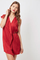 Vestido corto mujer sin mangas cruzado, dress forro interior, cinturón ajustable, escote pico, modelo elegante, cómodo, talla XL, color rojo, ideal outfits primavera/verano ✅Entrega 24/48h
