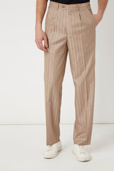 Pantalón vestir clásico rayas, elegante, pinzas, textura suave, oficina, outfit casual-formal, corte recto, tela ligera, beige, talla 48, versátil, combina camisas blazers camisetas sneakers ✅Entrega 24/48h