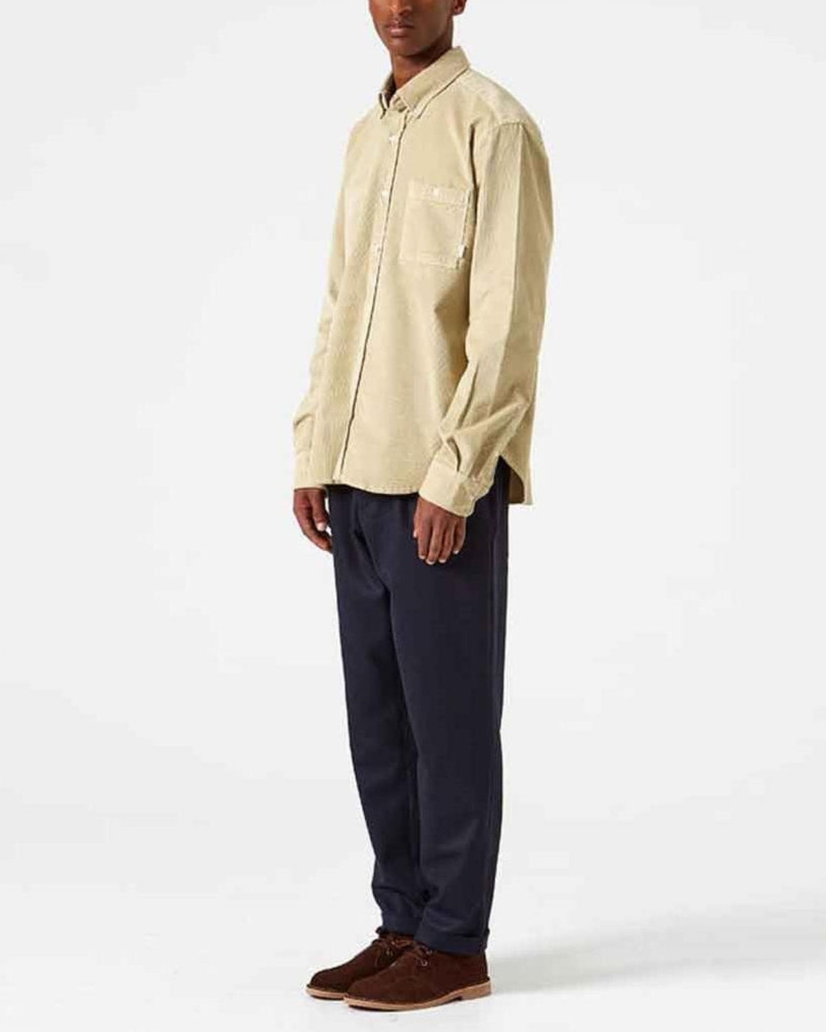 Camisa hombre micropana camisa casual blusa algodón manga larga regular bolsillos delanteros cierre botones cuello clásico talla L color beige versátil y cómoda para otoño-invierno ✅Entrega 24/48h