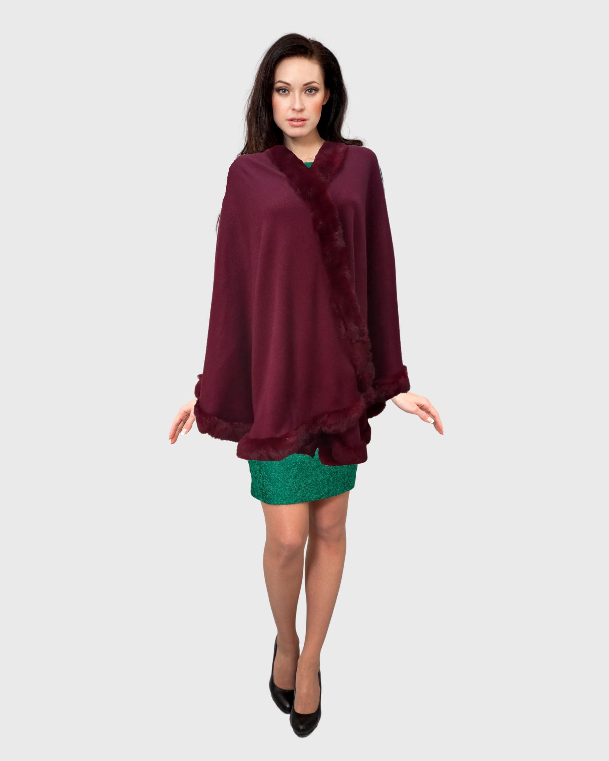 Capa abrigo mujer punto elegante, ribete pelo sintético, modelo oversize, color burdeos, talla única, ideal entretiempo, cómoda, cálida, versátil, chaqueta capa fiesta evento oficina ✅Entrega 24/48h