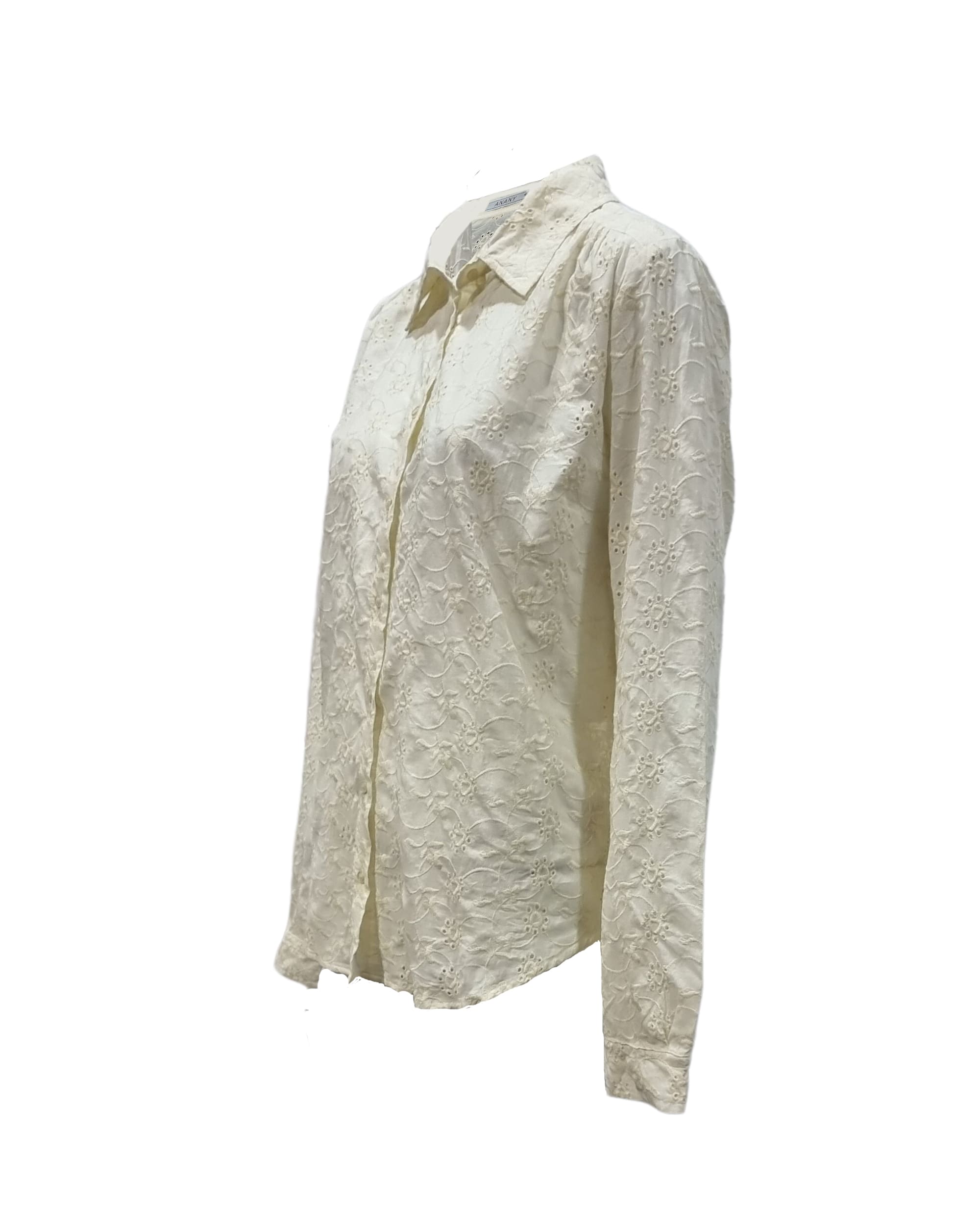 Camisa mujer blusa calada bordada viscosa cuello clásico manga larga cierre botones elegante cómoda transpirable color crudo talla 42 ideal entretiempo look casual ✅Entrega 24/48h