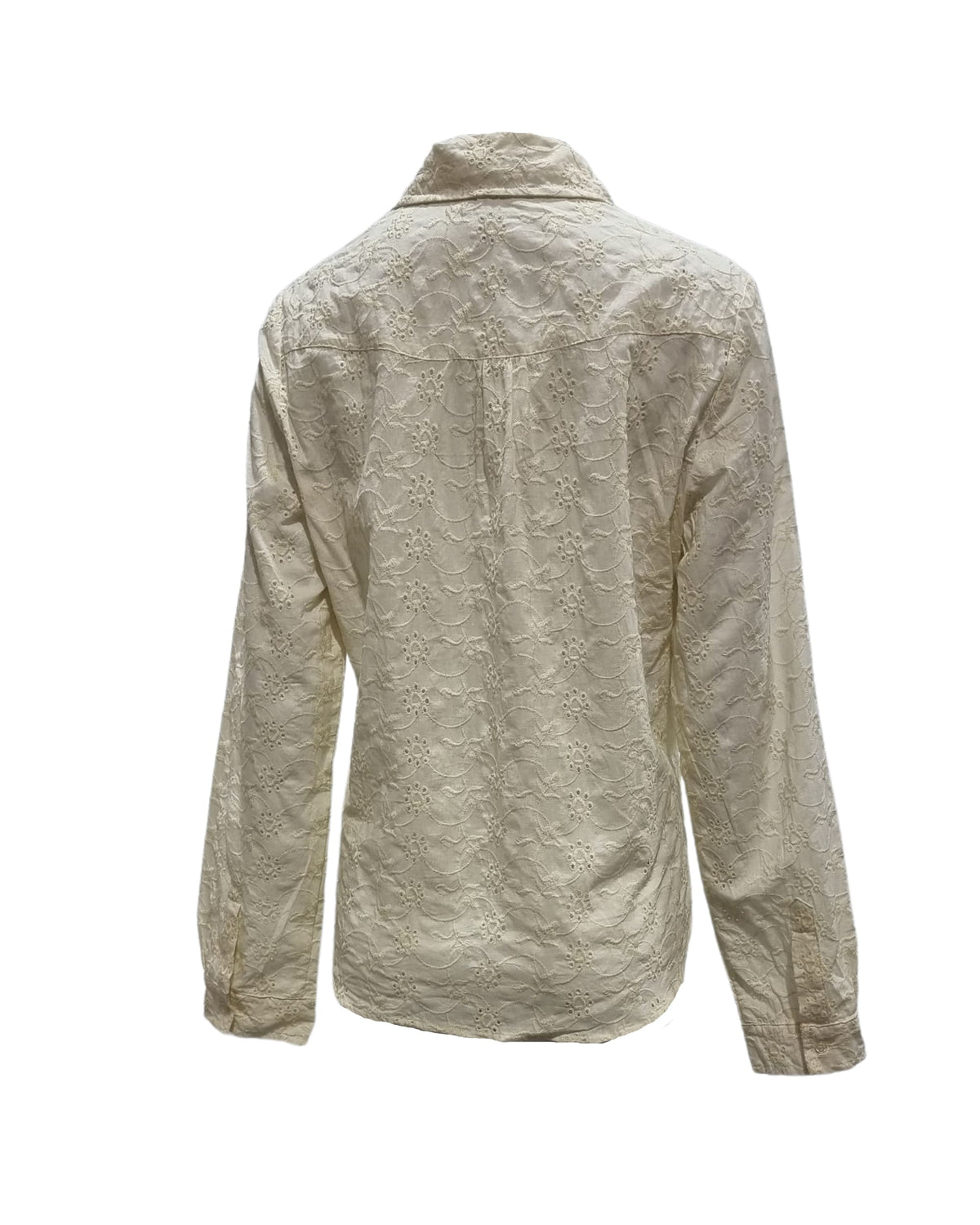 Camisa mujer blusa calada bordada viscosa cuello clásico manga larga cierre botones elegante cómoda transpirable color crudo talla 42 ideal entretiempo look casual ✅Entrega 24/48h