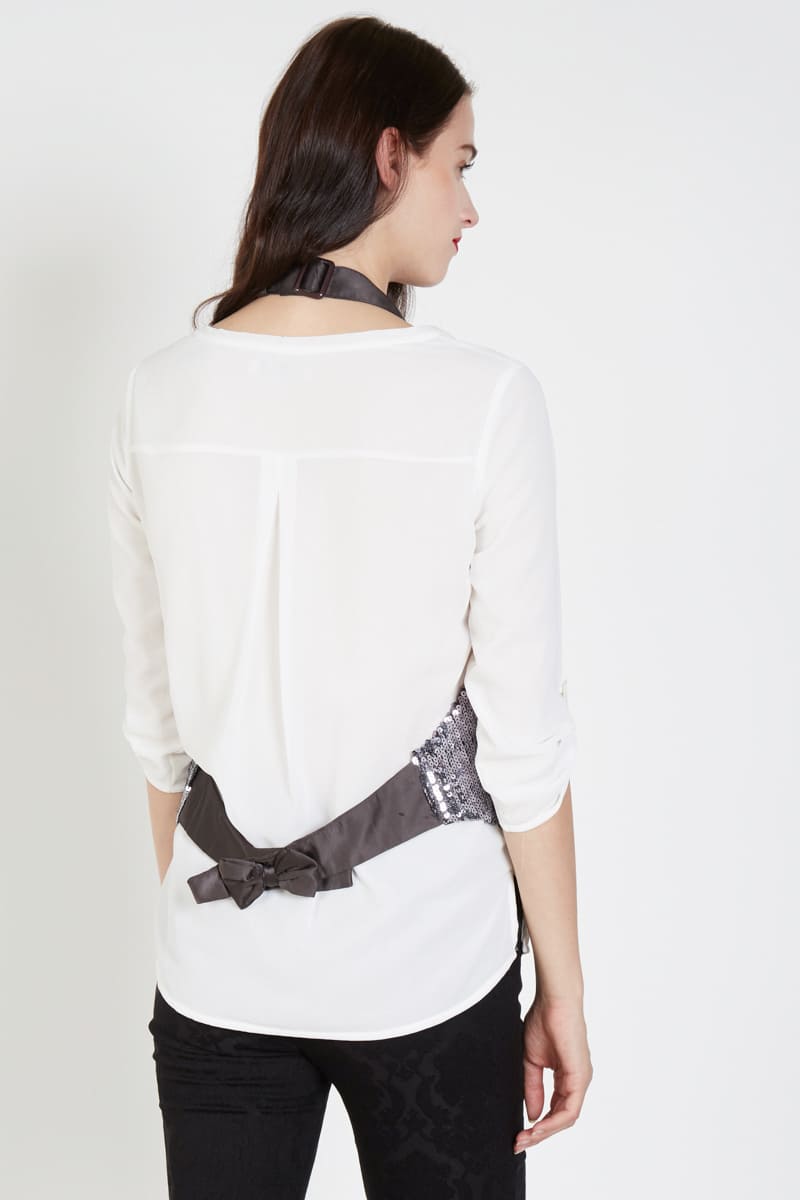 Blusa mujer manga larga, top lentejuelas brillo moderno, estilo elegante casual, detalle metálico, corte regular, color blanco, talla S, ideal fiesta noche, combina jeans faldas, versátil y sofisticada, ✅Entrega 24/48h