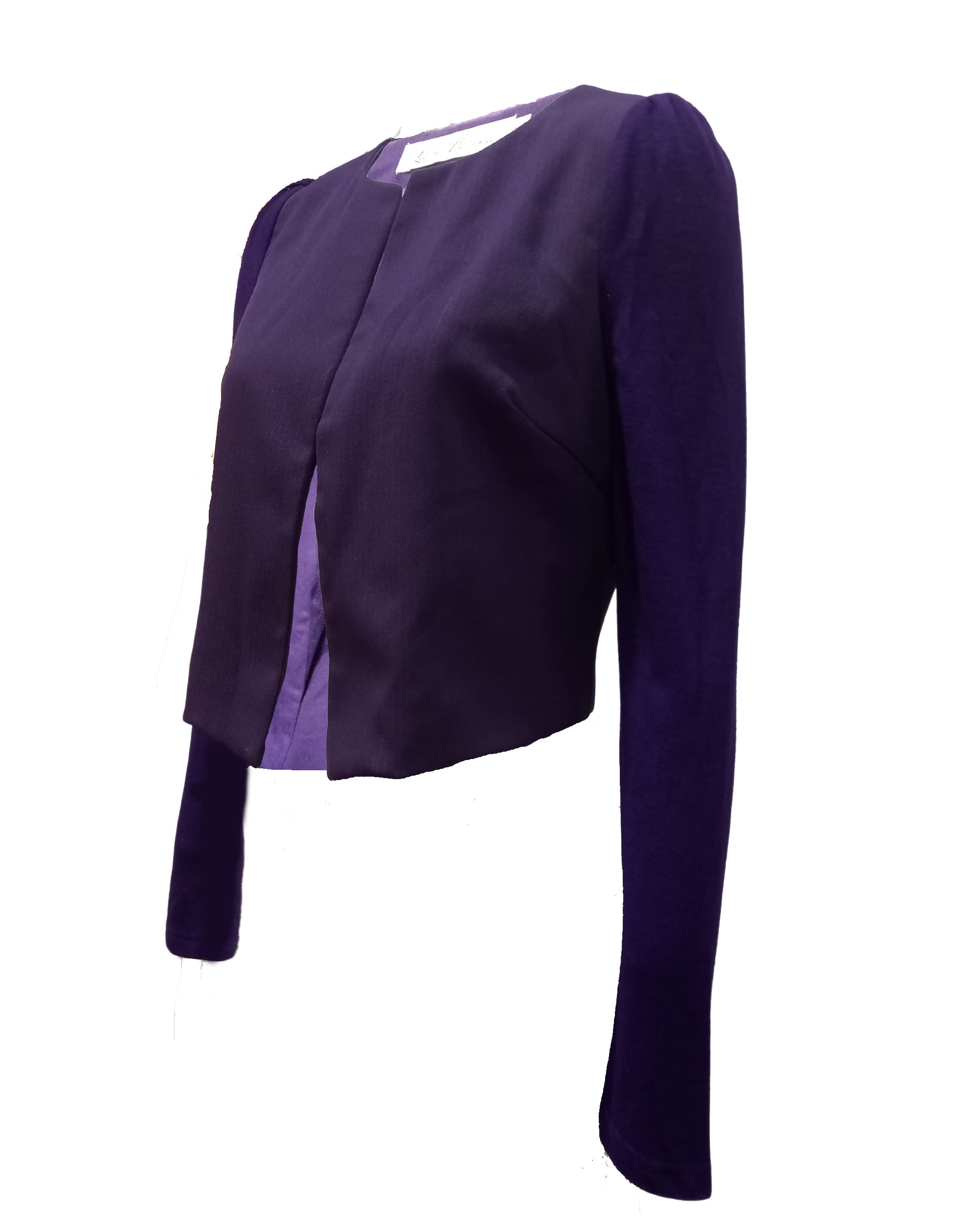 Chaqueta corta mujer punto, blazer, cardigan moderno, cuello redondo, manga larga, estilo combinado, sin cierre, forro integrado, corta, cómoda, elegante, ideal outfit oficina casual - Morado S ✅Entrega 24/48h