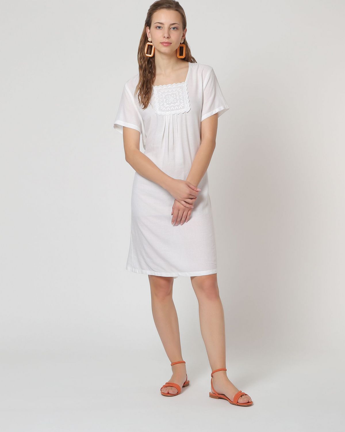 Vestido corto mujer, dress, outfit, algodón bordado, fruncido pecho, escote cuadrado, manga corta, forro, lazo cintura, estilo casual, blanco, talla 38, cómodo elegante versátil ✅Entrega 24/48h