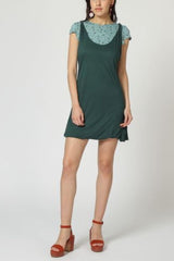 Vestido corto dos en uno mujer dress outfit diseño efecto doble capa manga corta estampado base cuello redondo tirantes liso estilo casual cómodo versátil color caqui talla L ✅Entrega 24/48h