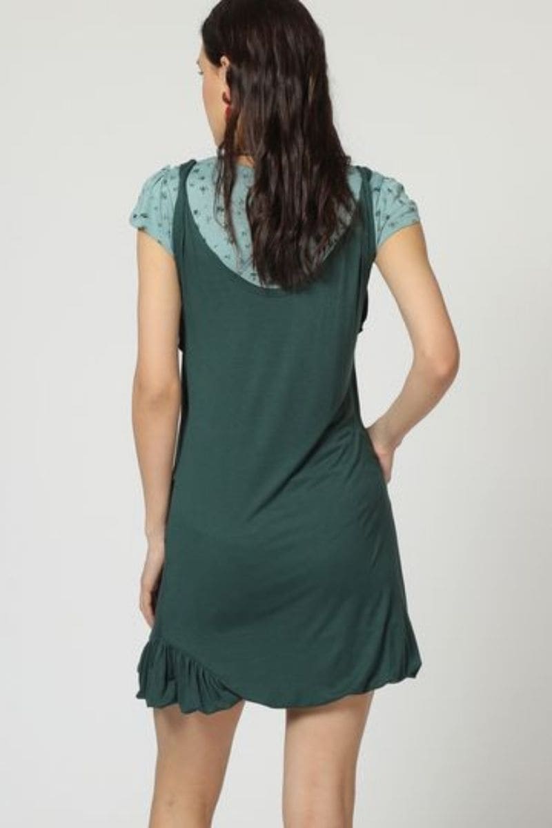 Vestido corto dos en uno mujer dress outfit diseño efecto doble capa manga corta estampado base cuello redondo tirantes liso estilo casual cómodo versátil color caqui talla L ✅Entrega 24/48h
