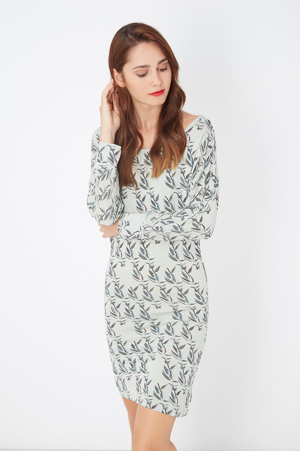 Vestido manga larga blanco mujer, dress corte ajustado, estampado hojas botánico, look elegante oficina y fiesta, tejido suave cómodo y ligero, talla L, outfit versátil, varias opciones color, sofisticado, ✅Entrega 24/48h