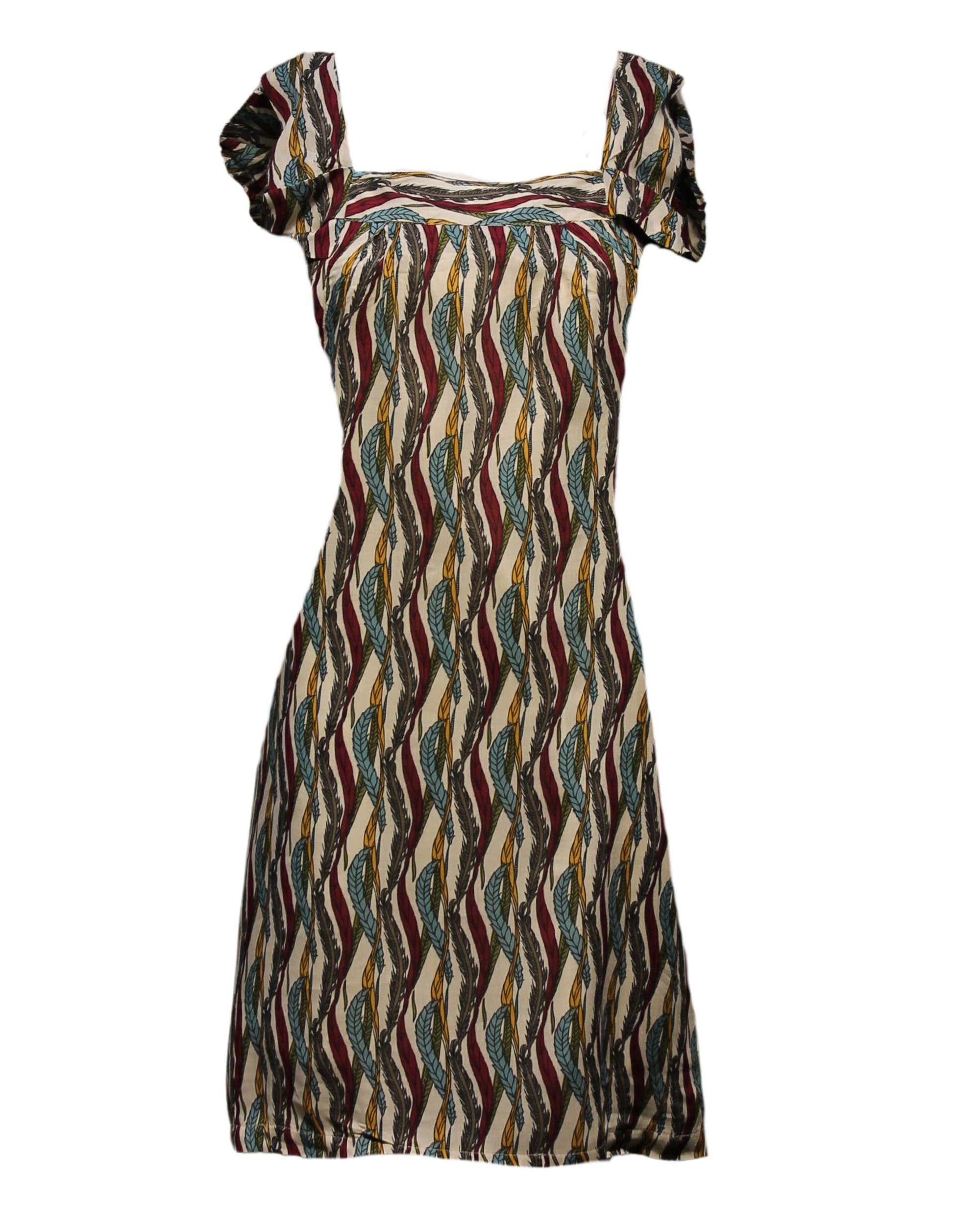 Vestido corto mujer, dress tirantes volantes estampado étnico, escote cuadrado, tela ligera cómoda, estilo casual urbano, ideal verano, colores beige azul burdeos, talla XS, fresco, versátil ✅Entrega 24/48h