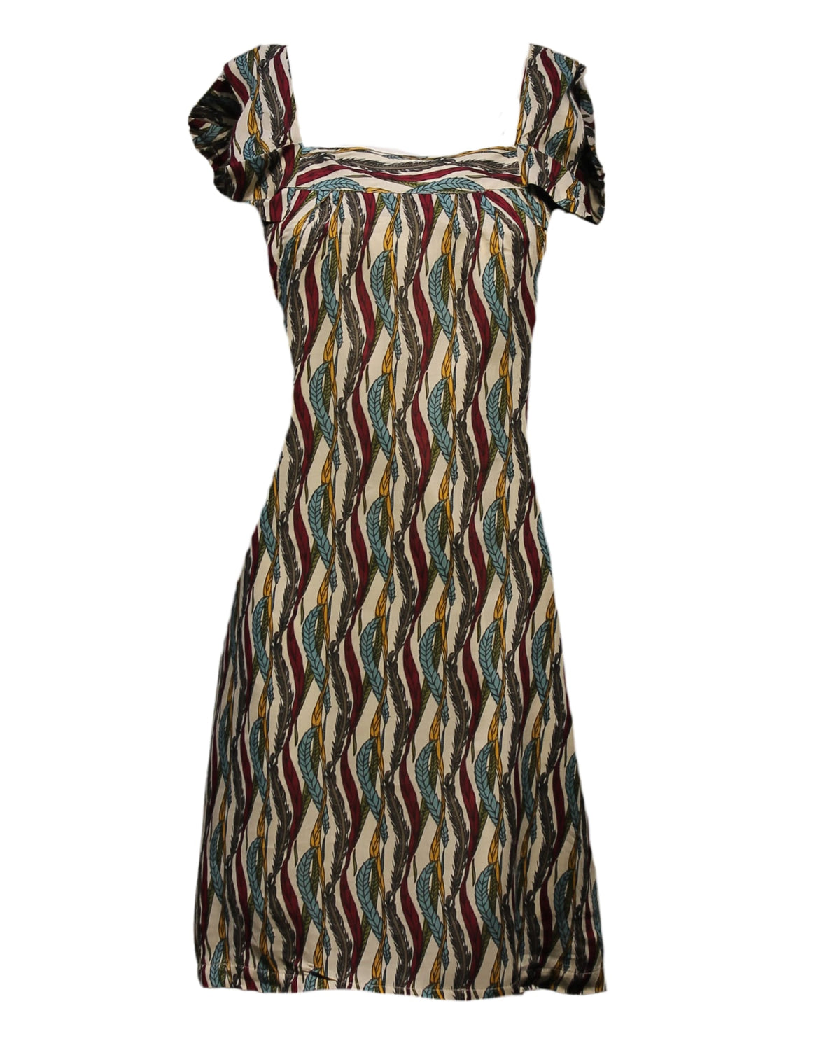 Vestido corto mujer, dress tirantes volantes estampado étnico, escote cuadrado, tela ligera cómoda, estilo casual urbano, ideal verano, colores beige azul burdeos, talla XS, fresco, versátil ✅Entrega 24/48h
