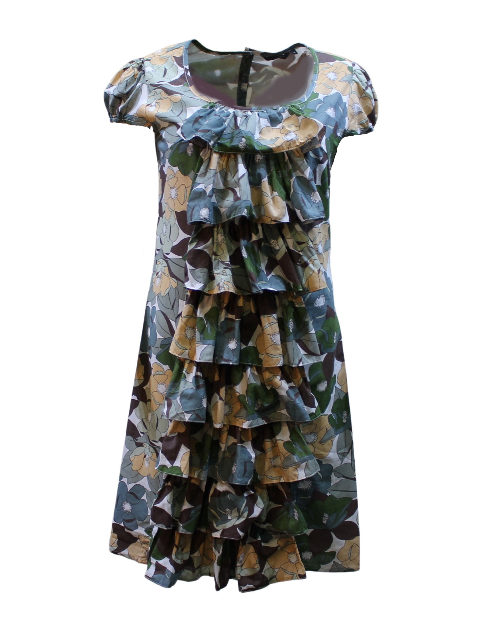 Vestido mujer volantes floral manga corta elegante dress outfit XS estampado multicolor ajuste cómodo ideal ocasiones especiales diario sofisticado ligero verde ✅Entrega 24/48h