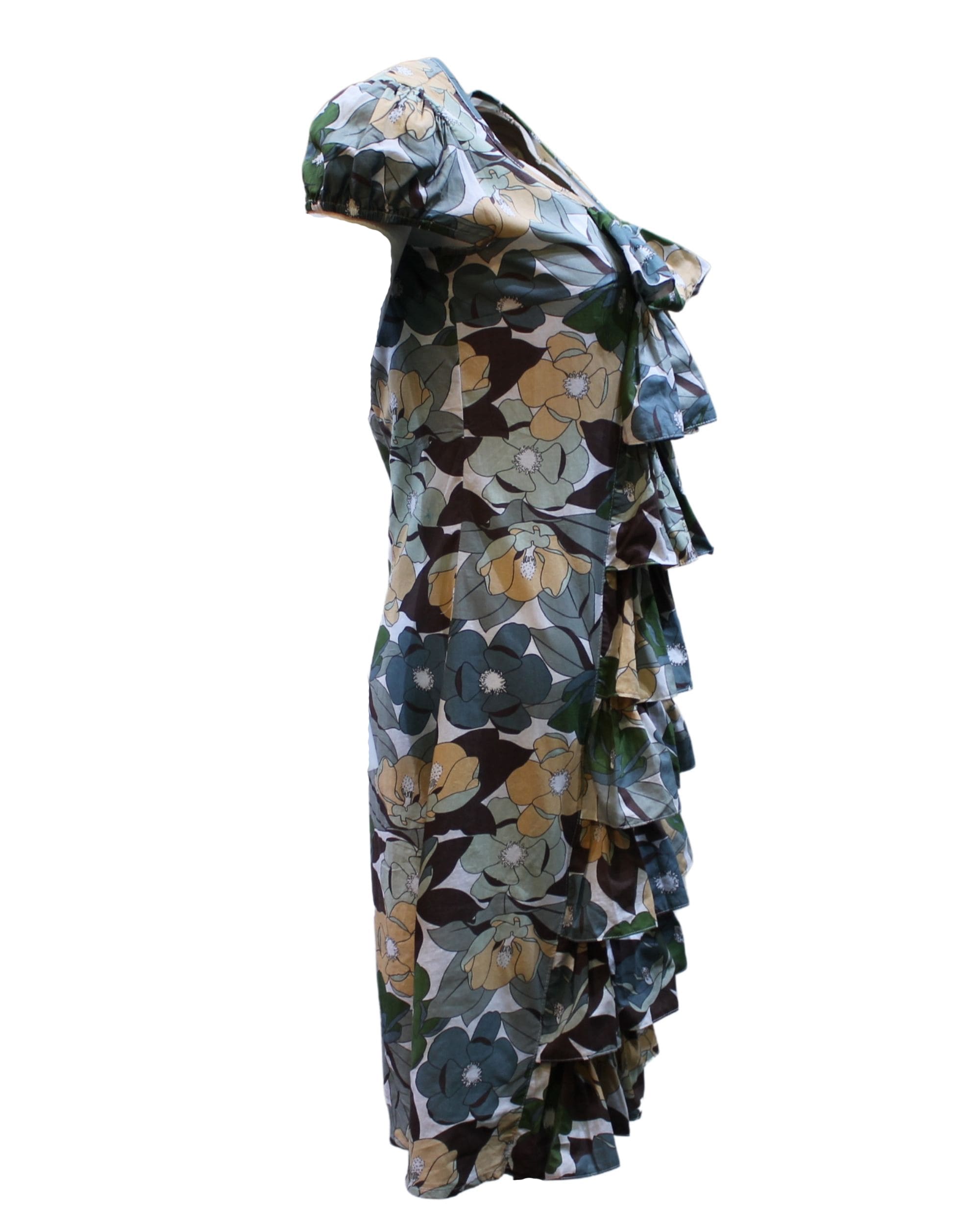 Vestido mujer volantes floral manga corta elegante dress outfit XS estampado multicolor ajuste cómodo ideal ocasiones especiales diario sofisticado ligero verde ✅Entrega 24/48h