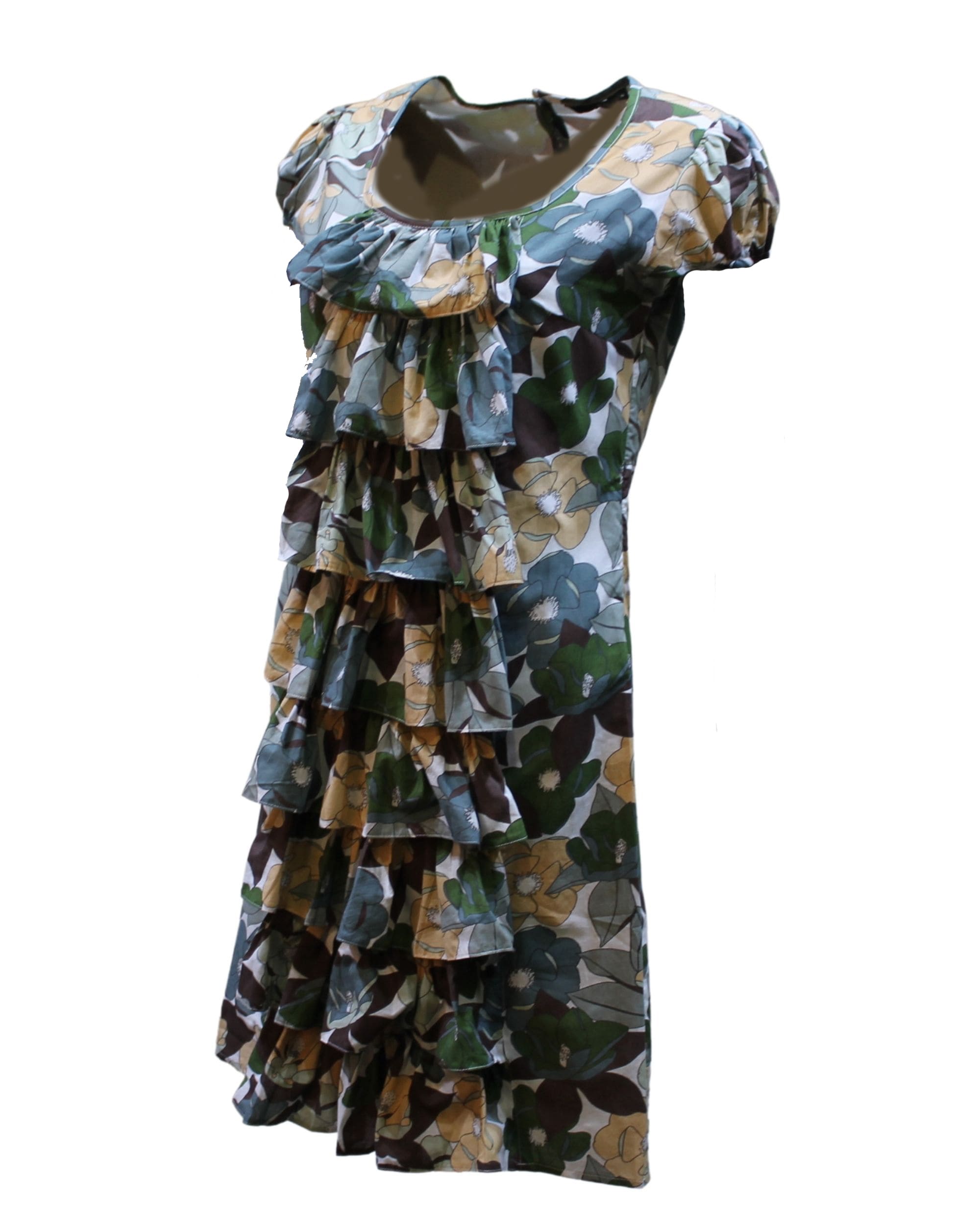 Vestido mujer volantes floral manga corta elegante dress outfit XS estampado multicolor ajuste cómodo ideal ocasiones especiales diario sofisticado ligero verde ✅Entrega 24/48h