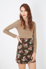 Vestido recto manga larga floral, outfit elegante casual, tejido suave, falda estampada flores, marrón, talla M, confortable, versátil, ideal ocasiones urbanas y diarias, estilo femenino, ✅Entrega 24/48h