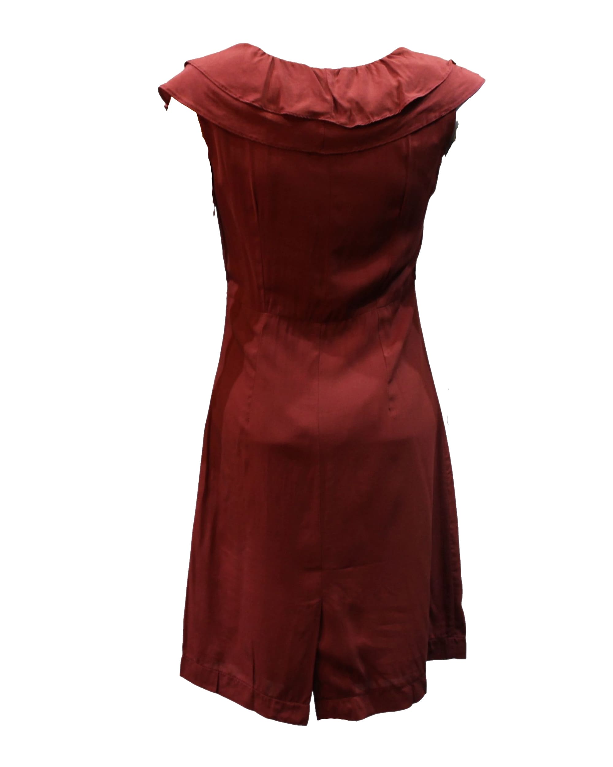 Vestido mujer, dress entallado, escote pico, volantes delanteros, manga corta, poliéster forrado, elegante y cómodo, color burdeos, talla XS, ideal eventos y uso diario ✅Entrega 24/48h