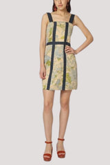 Vestido mujer corto, dress estampado floral moderno, escote cuadrado, tirante ancho contraste, cierre cremallera, corte recto, azul, cómodo, elegante, talla M, ideal outfits diarios o eventos ✅Entrega 24/48h