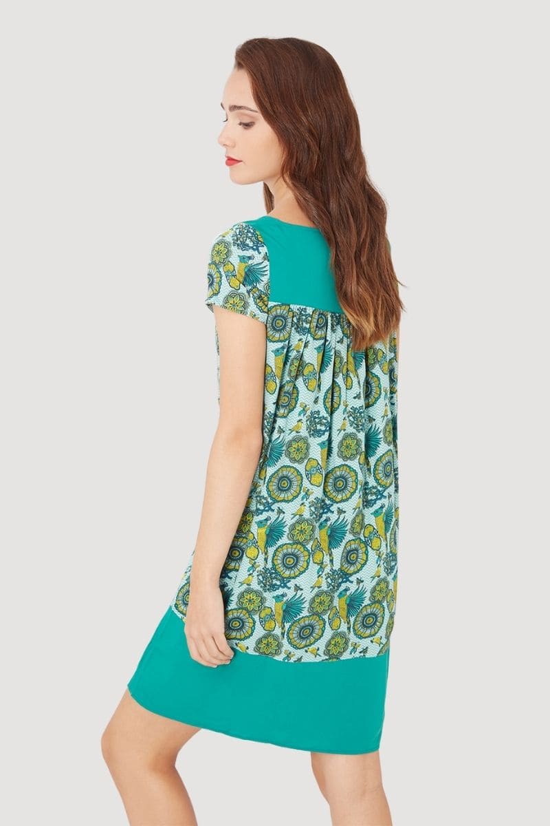 Vestido mujer amplio estampado Dress outfit corte recto escote cuadrado manga corta detalles contraste color verde L cómodo versátil tendencia primavera verano ideal diario viaje ✅Entrega 24/48h