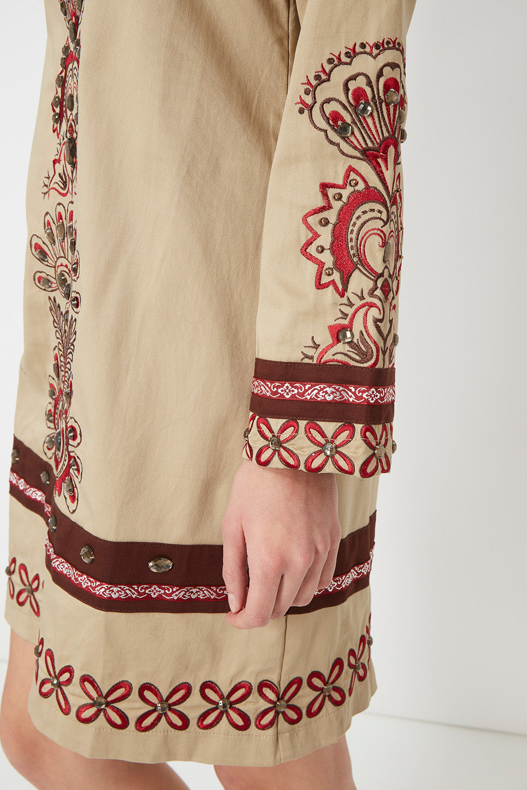 Vestido túnica bohemio, dress bordado étnico, manga larga, escote V, algodón, corte holgado, cómodo, estilo elegante casual, beige, talla 36, ideal eventos, botas o sandalias, 38 colores, ✅Entrega 24/48h