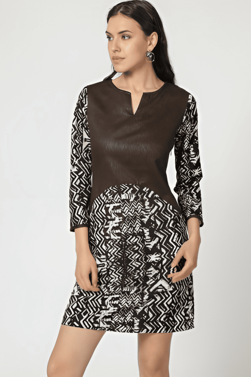 Vestido dress outfit manga larga mix texturas geométrico satinado corte recto sofisticado cómodo ligero elegante ocasión formal casual negro talla L ✅Entrega 24/48h