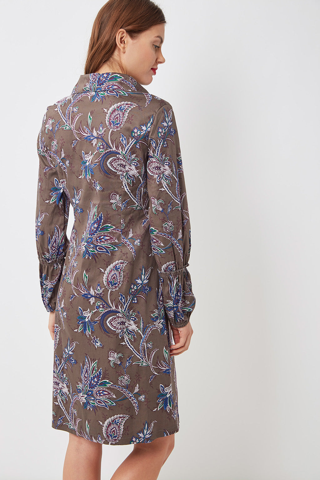Vestido camisero mujer, dress floral manga larga botones elegantes corte recto, cómodo y sofisticado, estampado flores marrón talla 36, ideal oficina casual urbano ✅Entrega 24/48h
