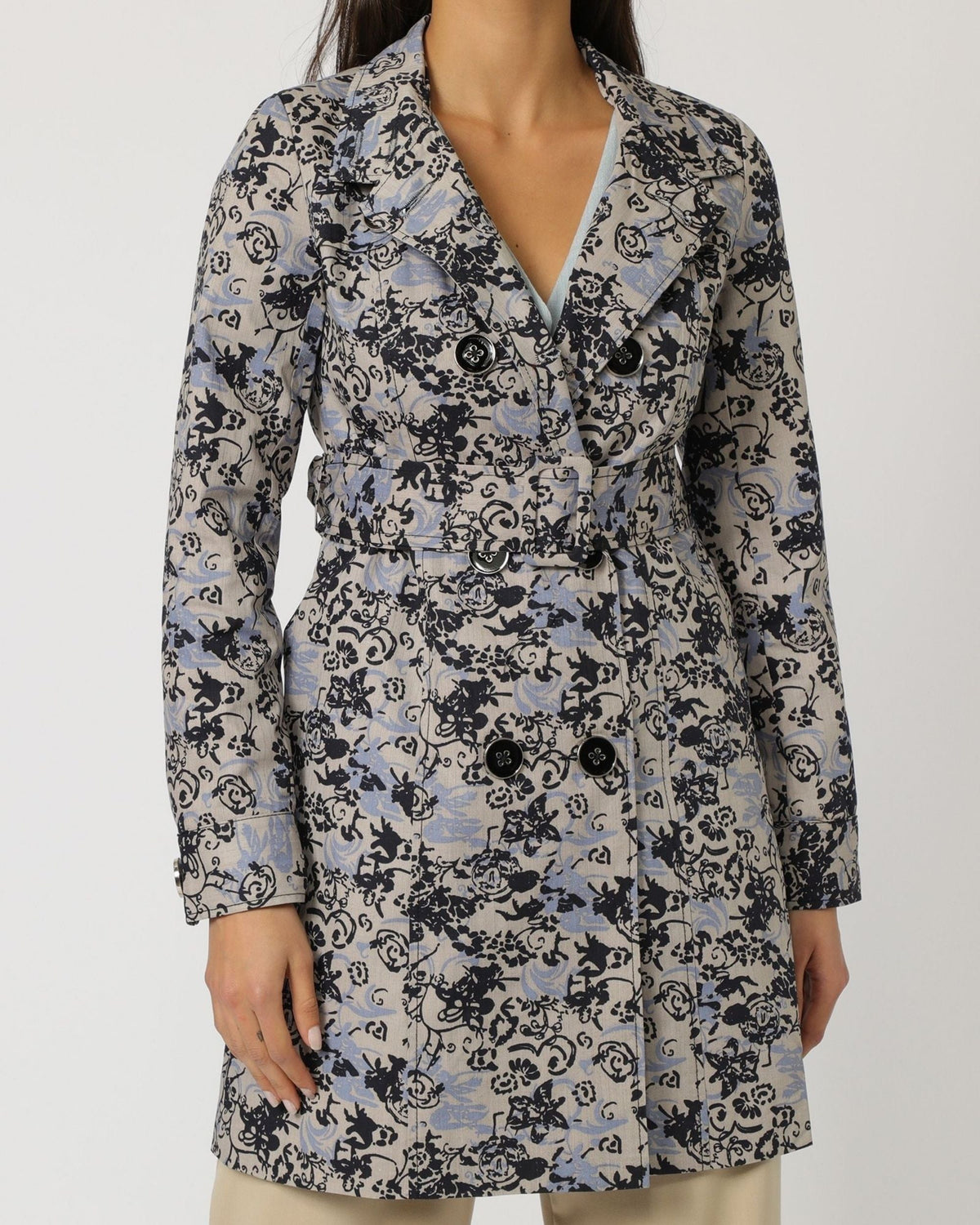 Gabardina mujer impermeable trench coat textura floral, manga larga, solapa clásica, cierre botones, cinturón extraíble, bolsillos, estilo elegante casual, talla 36, color azul, cómoda versátil exterior ✅Entrega 24/48h