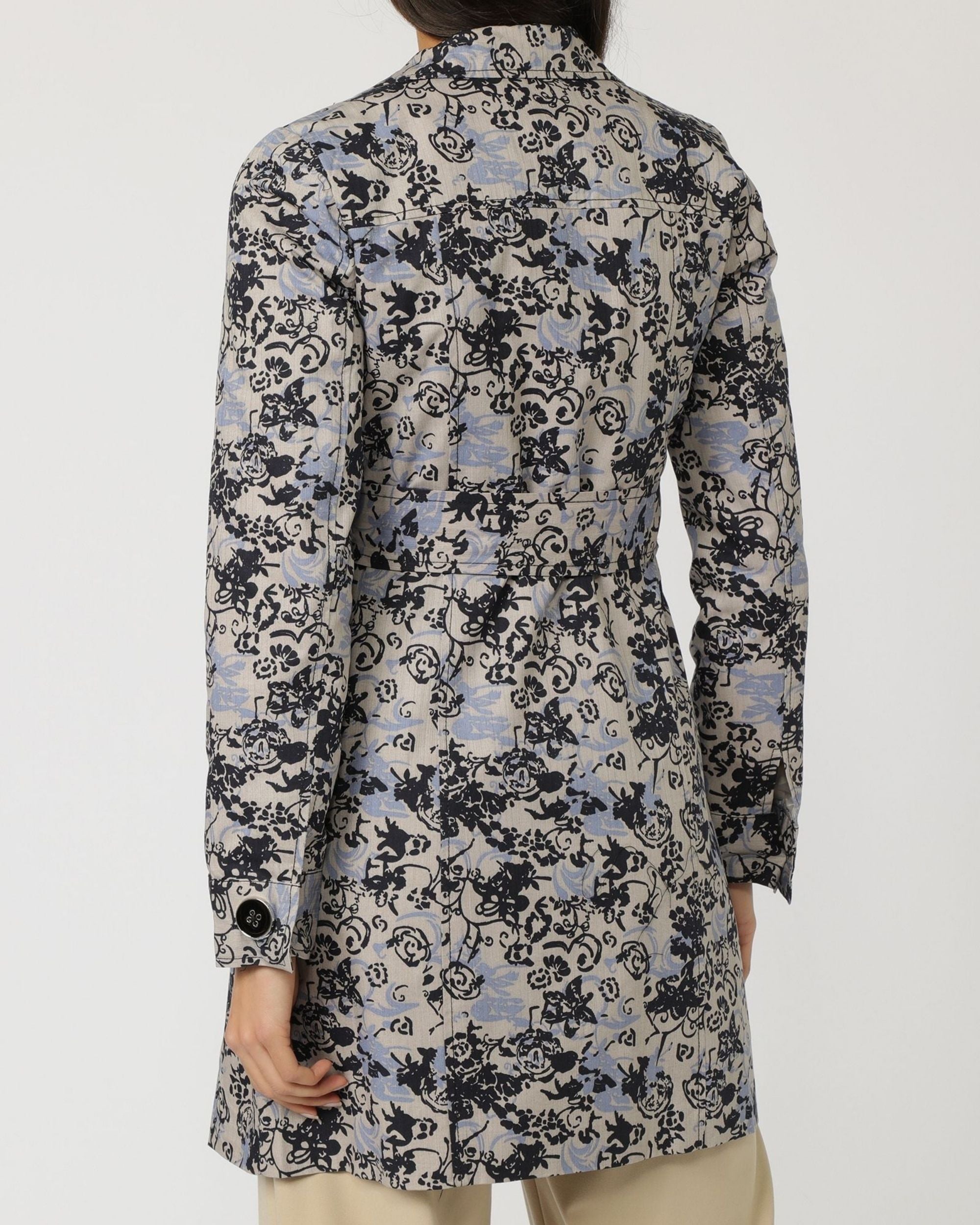 Gabardina mujer impermeable trench coat textura floral, manga larga, solapa clásica, cierre botones, cinturón extraíble, bolsillos, estilo elegante casual, talla 36, color azul, cómoda versátil exterior ✅Entrega 24/48h