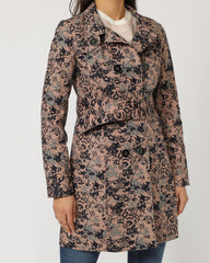 Gabardina mujer abrigo chaqueta floral, algodón textura, cinturón extraíble, solapa, manga abullonada, bolsillos, cierre botones, cómoda, versátil, elegante, rosa estampado, talla 36, ✅Entrega 24/48h