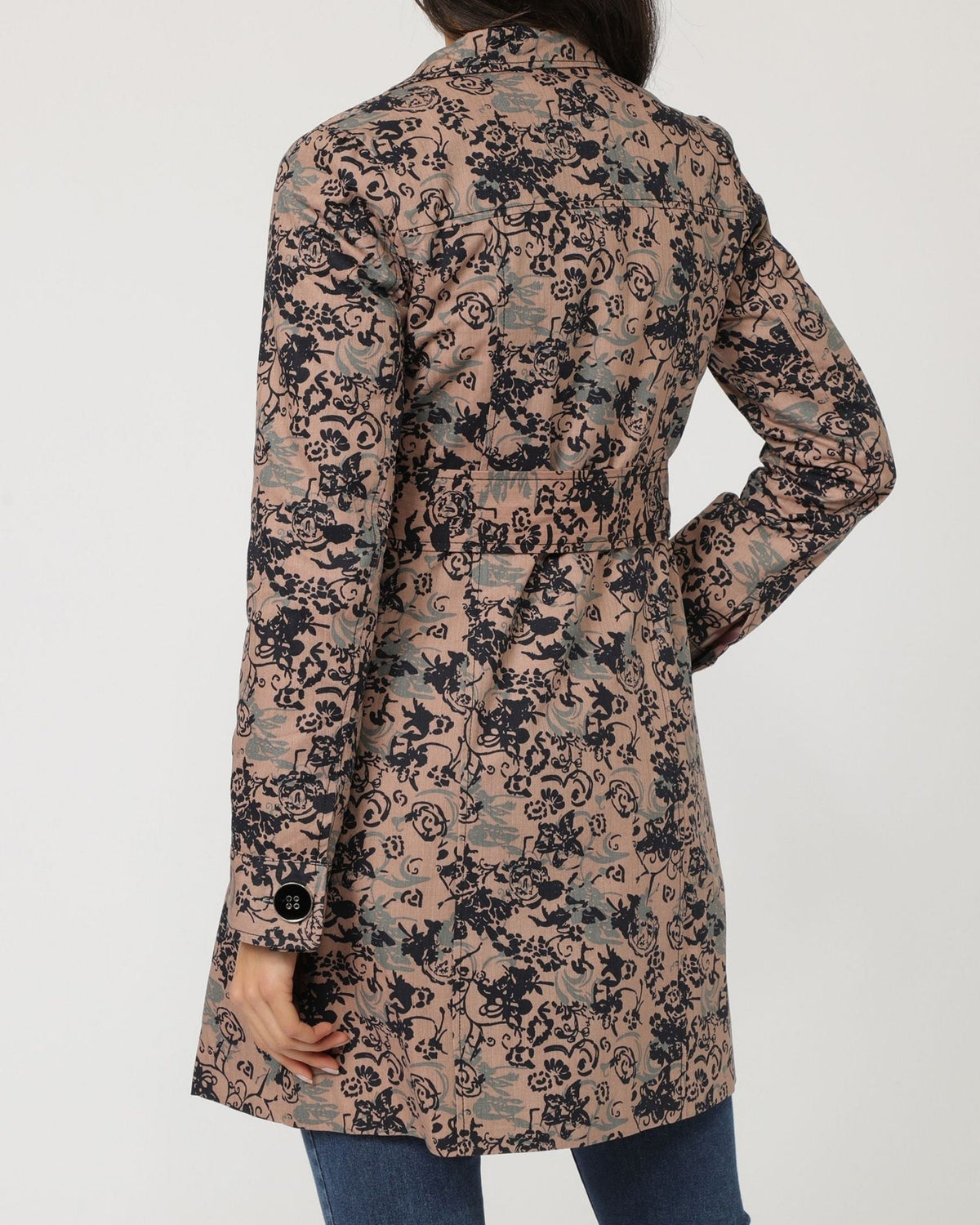 Gabardina mujer abrigo chaqueta floral, algodón textura, cinturón extraíble, solapa, manga abullonada, bolsillos, cierre botones, cómoda, versátil, elegante, rosa estampado, talla 36, ✅Entrega 24/48h
