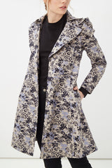 Abrigo largo mujer, gabardina elegante, floral, tejido ligero, estilo formal, manga larga, moderno, beige azul negro, talla 36, ideal oficina o eventos, versátil, cómodo, sofisticado, tendencia otoño invierno ✅Entrega 24/48h