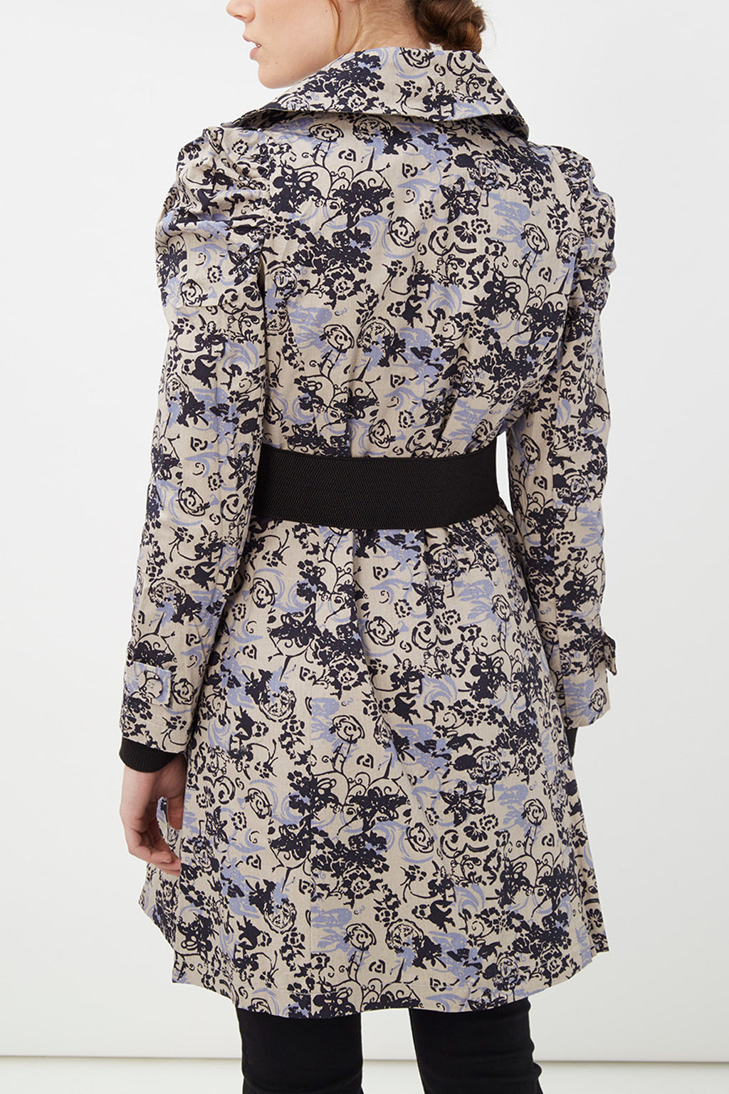 Abrigo largo mujer, gabardina elegante, floral, tejido ligero, estilo formal, manga larga, moderno, beige azul negro, talla 36, ideal oficina o eventos, versátil, cómodo, sofisticado, tendencia otoño invierno ✅Entrega 24/48h