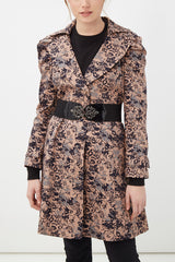 Gabardina mujer recta, trench coat, abrigo largo, textura estampado floral, manga larga, solapa, cinturón extraíble, cierre botones, bolsillos, talla 36, elegante versátil rosa ✅Entrega 24/48h