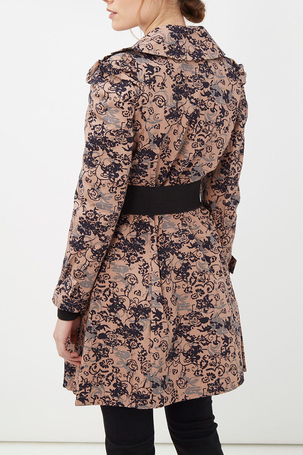 Gabardina mujer recta, trench coat, abrigo largo, textura estampado floral, manga larga, solapa, cinturón extraíble, cierre botones, bolsillos, talla 36, elegante versátil rosa ✅Entrega 24/48h