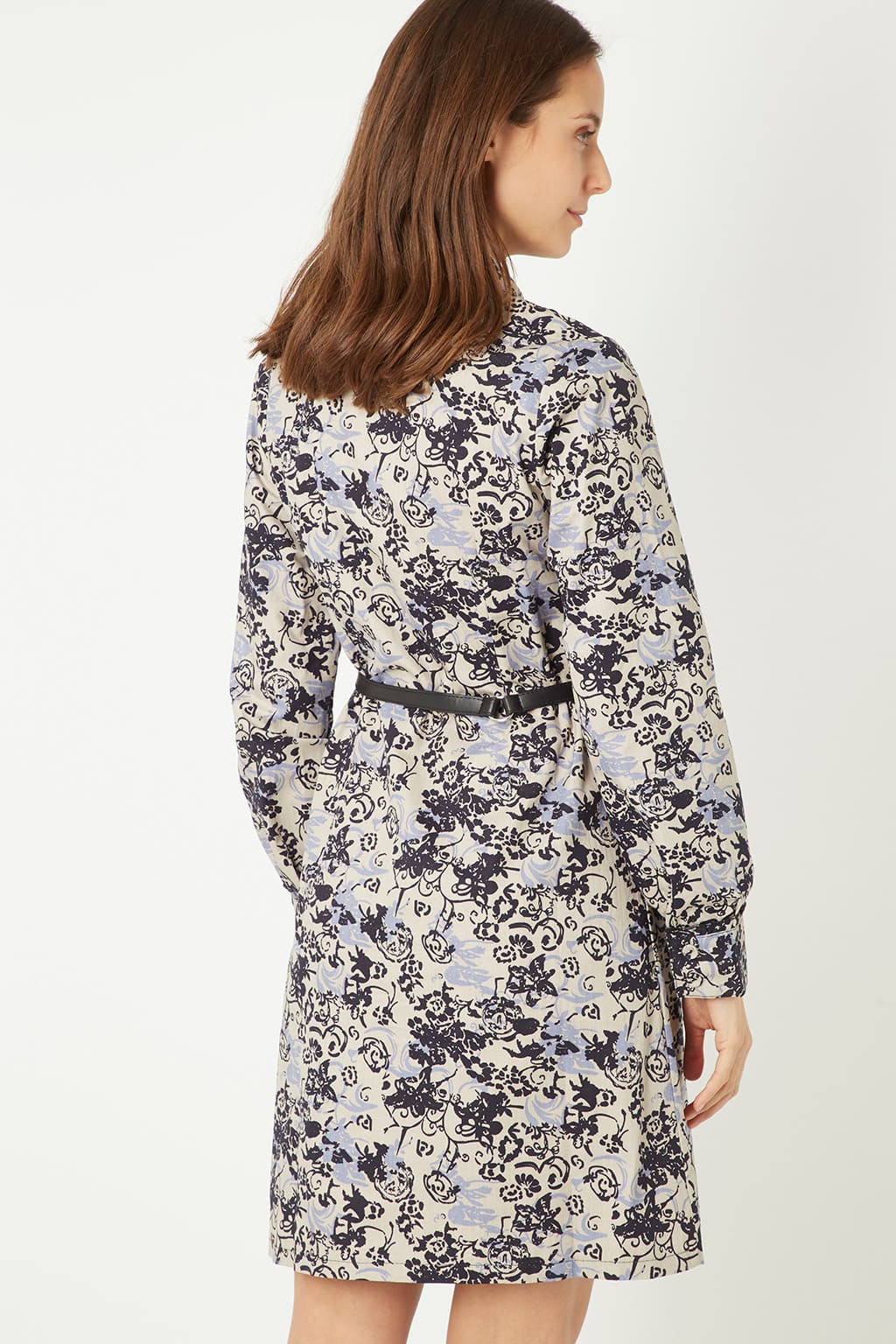 Vestido chemise mujer, dress floral, camisero manga larga, algodón suave, cinturón incluido, estilo elegante versátil, estampado azul beige, talla 36, cómodo y fresco, ideal día y noche ✅Entrega 24/48h