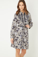 Vestido chemise mujer, dress floral, camisero manga larga, algodón suave, cinturón incluido, estilo elegante versátil, estampado azul beige, talla 36, cómodo y fresco, ideal día y noche ✅Entrega 24/48h