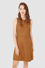 Vestido mujer sin mangas línea A dress cuadros estilo casual elegante textura suave cómodo versátil talla L color marrón, ideal oficina evento diario outfit moderno ✅Entrega 24/48h