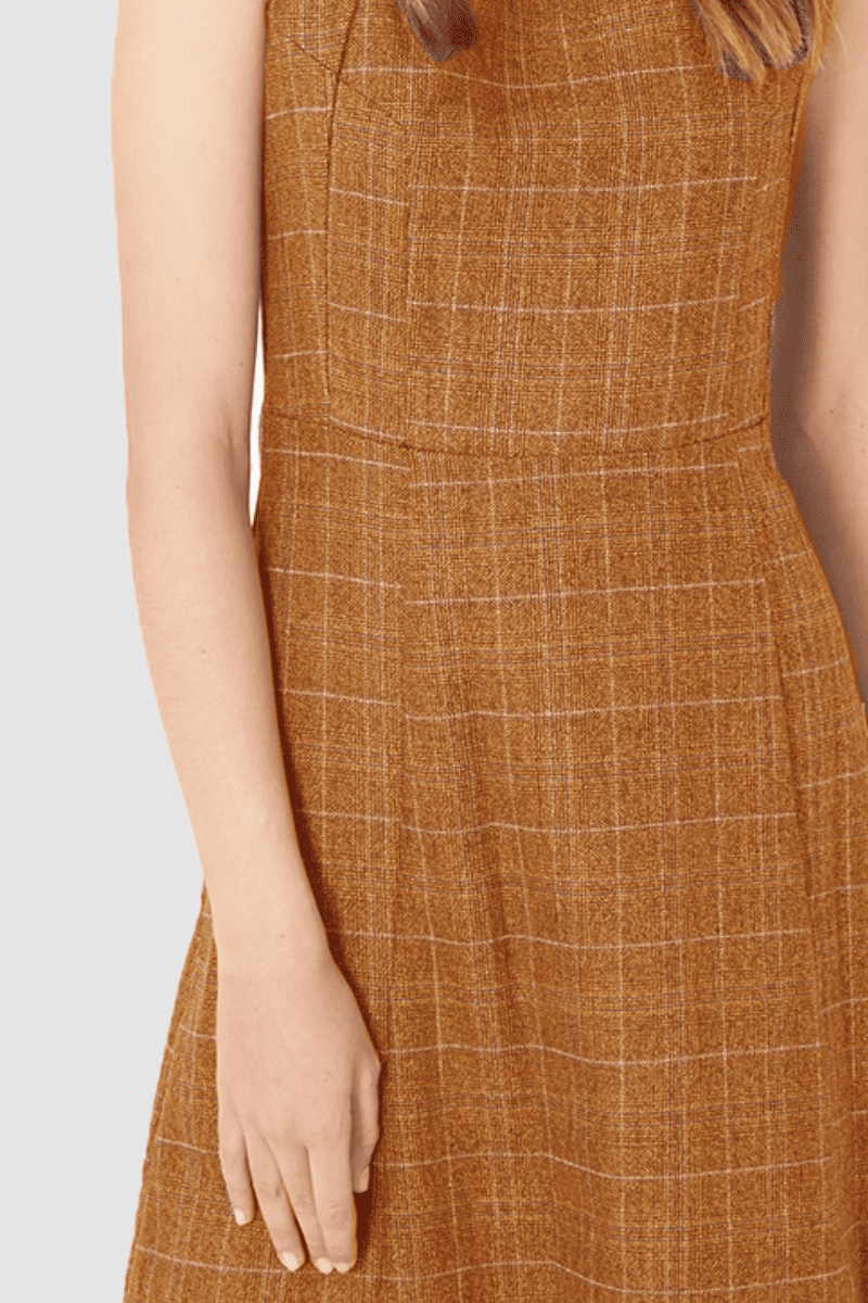 Vestido mujer sin mangas línea A dress cuadros estilo casual elegante textura suave cómodo versátil talla L color marrón, ideal oficina evento diario outfit moderno ✅Entrega 24/48h
