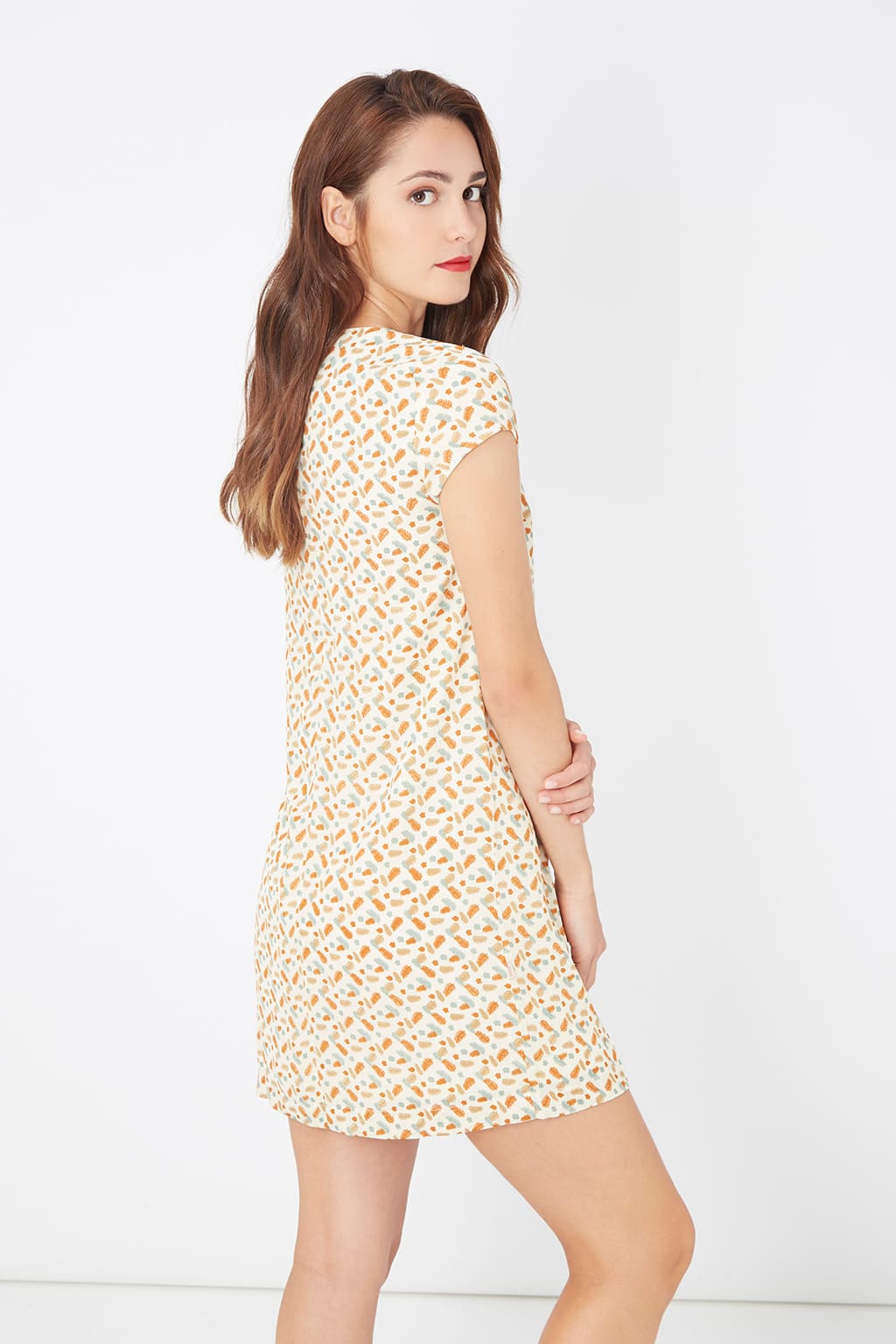 Vestido corto mujer, dress fluido evasé, estampado geométrico, manga corta, cuello redondo, cierre cremallera, forro interior, cómodo y versátil, ideal primavera verano, color beige, talla L ✅Entrega 24/48h