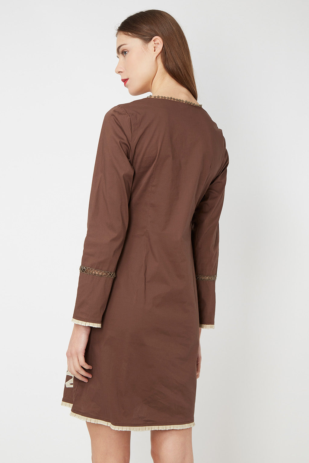 Vestido mujer, dress, outfit, manga larga bordado minimalista romántico algodón ligero, corte recto, estilo sofisticado eventos casual, elegante, marrón, talla 38, 46 colores disponibles, cómodo, versátil, ✅Entrega 24/48h