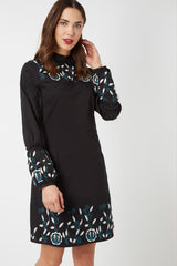Vestido mini mujer, dress elegante, manga larga, bordados florales, cuello alto, look oficina, urbano, estilo sofisticado, color negro, talla 36, cómodo, versátil, tendencia 2024, ✅Entrega 24/48h