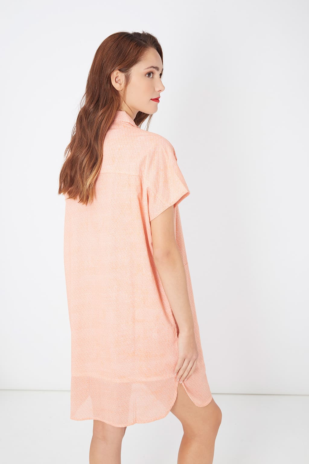 Vestido camisero mujer, dress fluido algodón, forro integrado, manga corta, cuello clásico, diseño liso terminaciones contraste, elegante y cómodo, color rosa claro, talla L ✅Entrega 24/48h