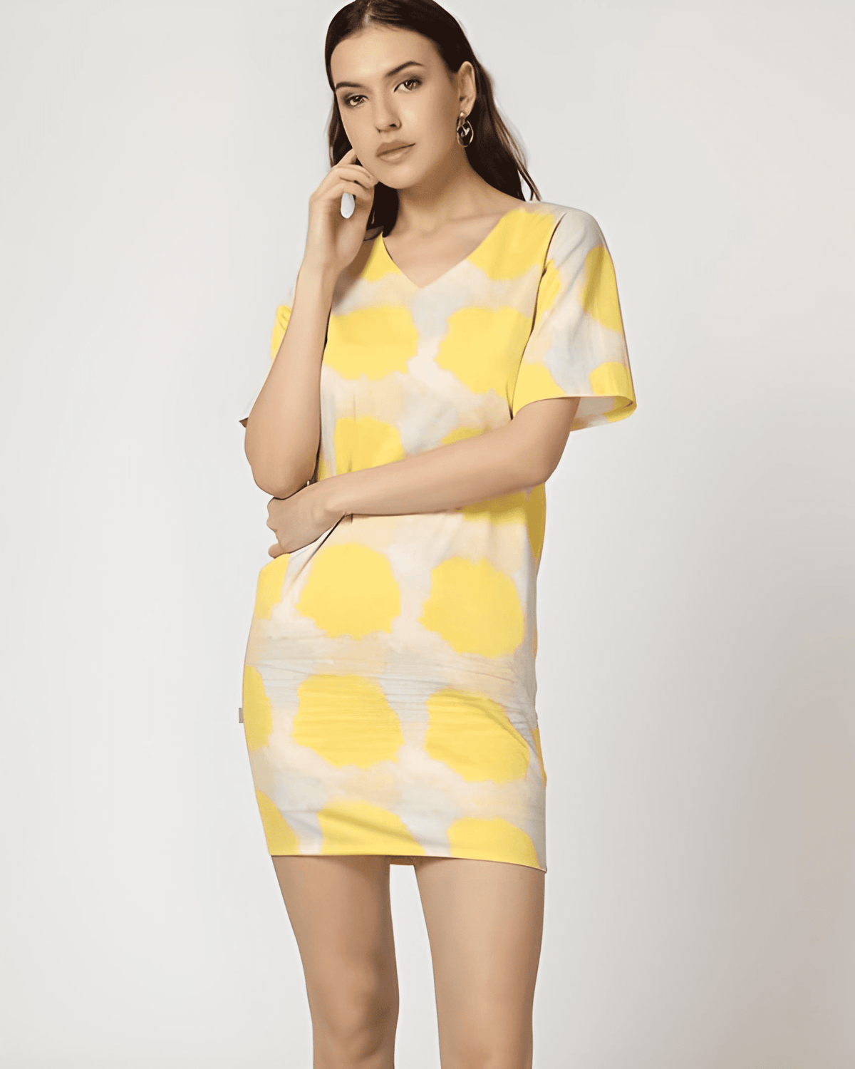 Vestido corto mujer tie dye recto dress outfit moda primavera verano L tejido suave ligero estampado amarillo moderno cómodo urbano versátil casual eventos informales ✅Entrega 24/48h
