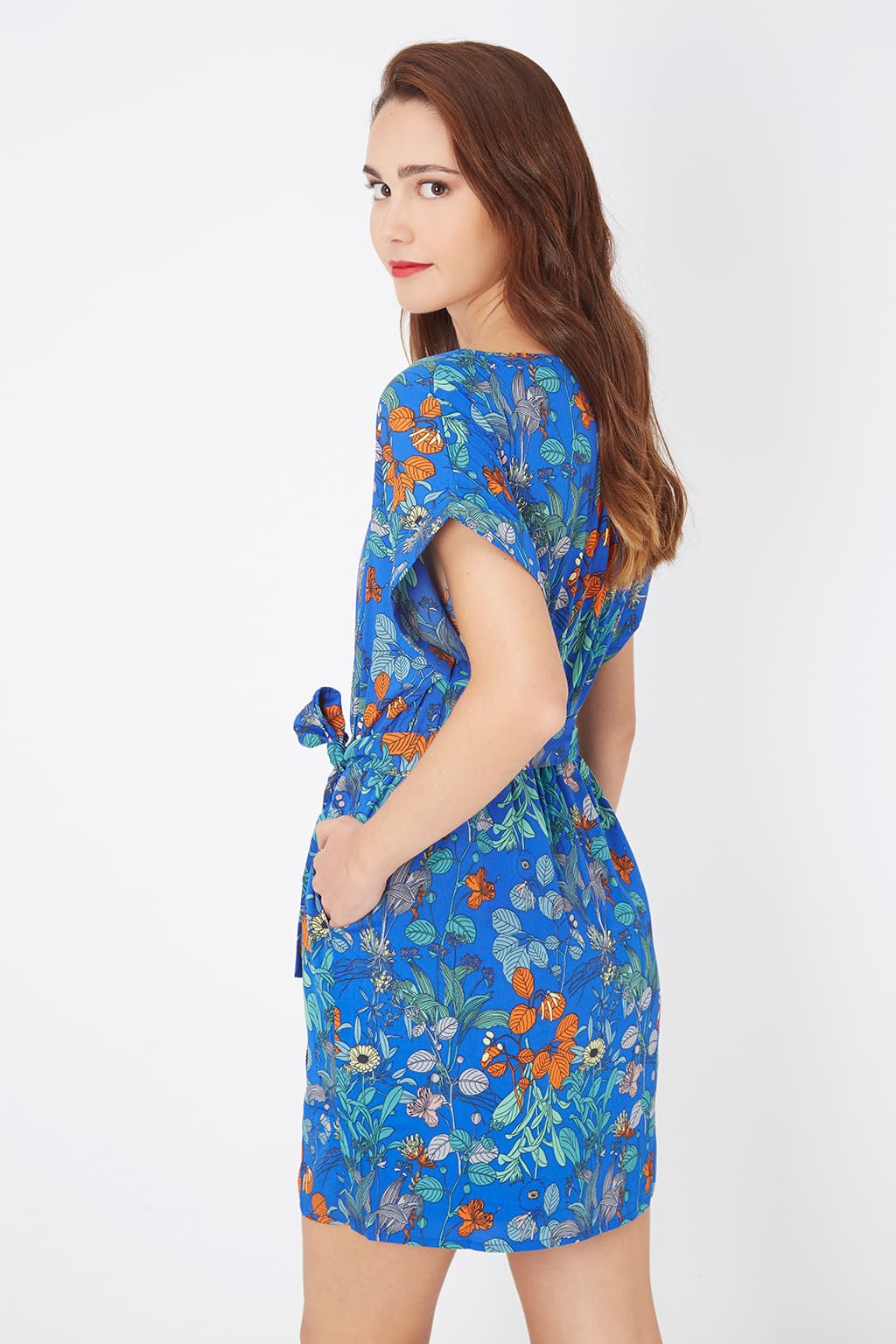 Vestido corto mujer, dress floral, outfit urbano, tela suave, manga corta, cinturón ajustable, estilo fresco, floral print, azul, talla L, cómodo y versátil, ideal salidas casuales y diarias ✅Entrega 24/48h